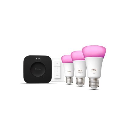 Sākuma komplekts Philips Hue WHITE AND COLOR AMBIANCE 3xE27/8,1W 1000-20000K + savienošanas ierīce