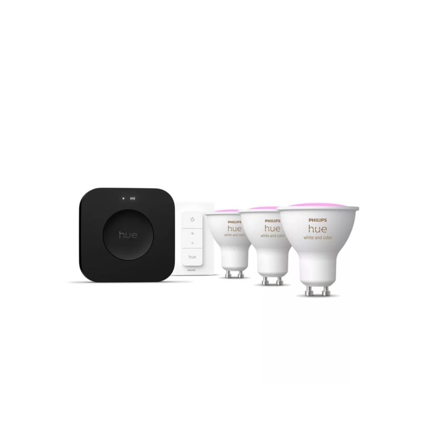 Pamata komplekts Philips Hue WHITE AND COLOR AMBIANCE 3xGU10/4,2W 2000-6500K + savienojuma ierīce