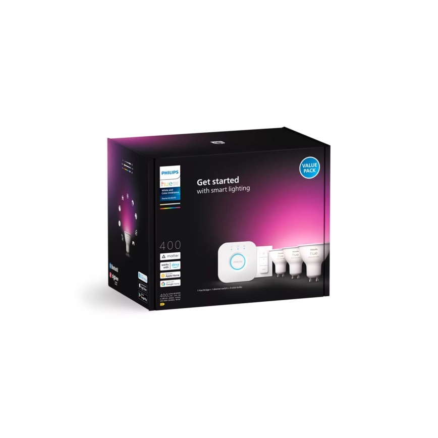 Pamata komplekts Philips Hue WHITE AND COLOR AMBIANCE 3xGU10/4,2W/230V 2000-6500K + ierīce savienojumam