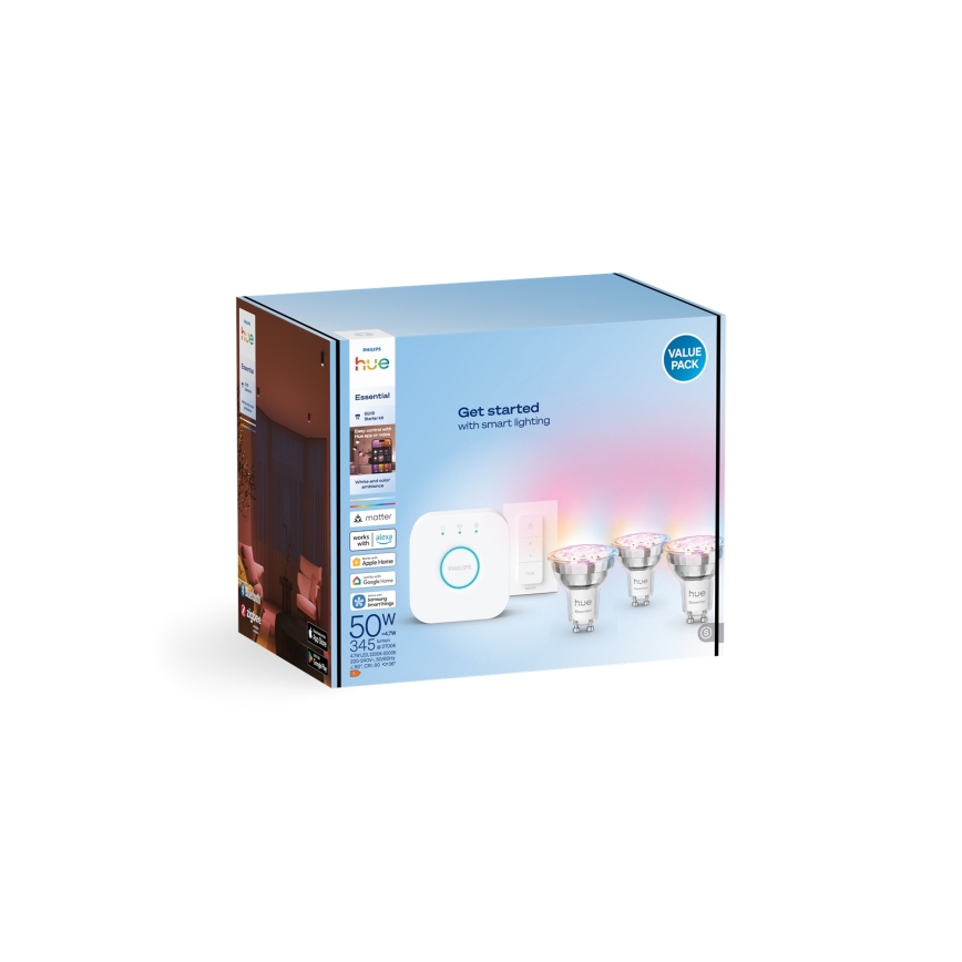 Pamata komplekts Philips Hue White And Color Ambiance Essential 3xGU10/4,7W/230V 2200-6500K + savienošanas ierīce