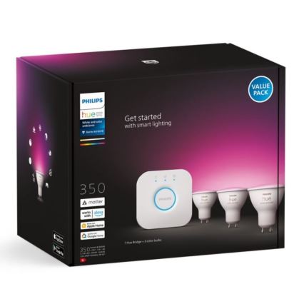 Pamata komplekts Philips Hue WHITE AND COLOR AMBIANCE 3xGU10/5,7W/230V 2000-6500K + ierīce savienojumam
