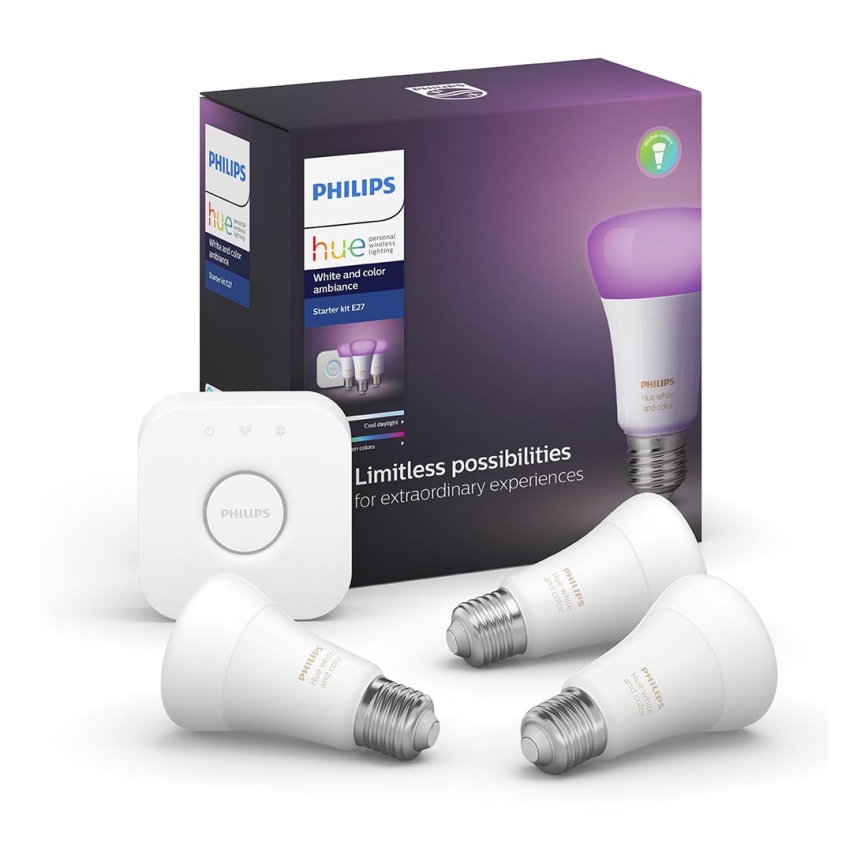 Pamata komplekts Philips Hue WHITE AND COLOR AMBIANCE 3xE27/9,5W/230V 2000-6500K