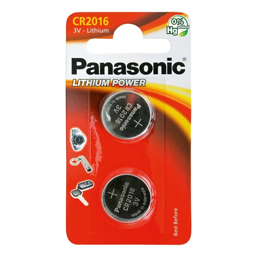 Panasonic - 2 gab. Litija pogas šūnas baterija CR2016 3V 72 mAh