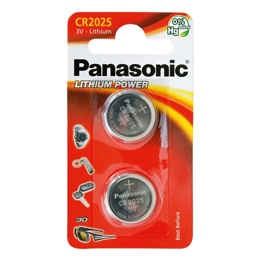 Panasonic - 2 gab. Litija pogas šūnas baterija CR2025 3V 165 mAh