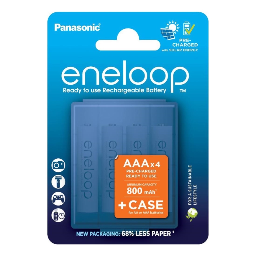 Panasonic - 4 gab. Uzlādējama baterija AAA Eneloop 800 mAh + apvalks