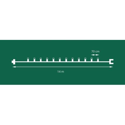 Paplašināma LED āra virtene FELICIA FILAMENT 20xE10, 14 m, balta/siltā balta, IP44, ražots Čehijā