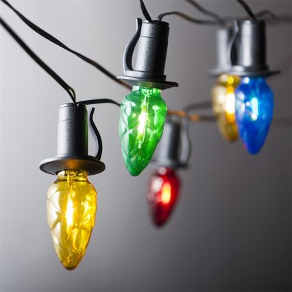 Paplašināma LED āra virtene CONE FILAMENT 20xE10 14m krāsaina/siltā balta IP44, Ražots Čehijā