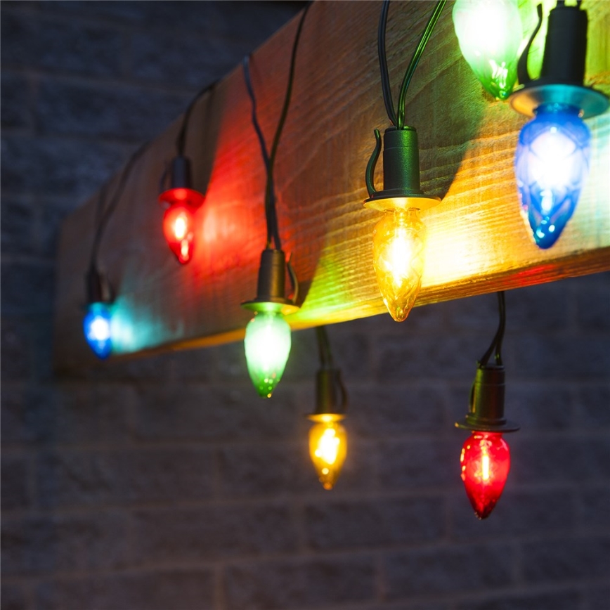 Paplašināma LED āra virtene CONE FILAMENT 20xE10 14m krāsaina/siltā balta IP44, Ražots Čehijā