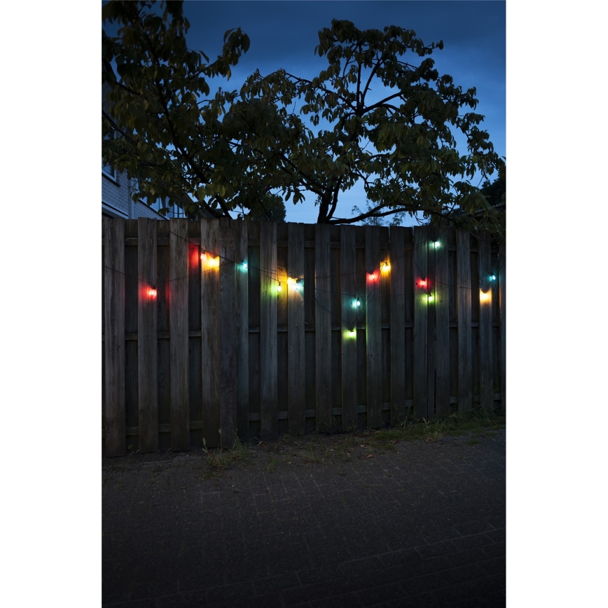 Paplašināma LED āra virtene CONE FILAMENT 20xE10 14m krāsaina/siltā balta IP44, Ražots Čehijā