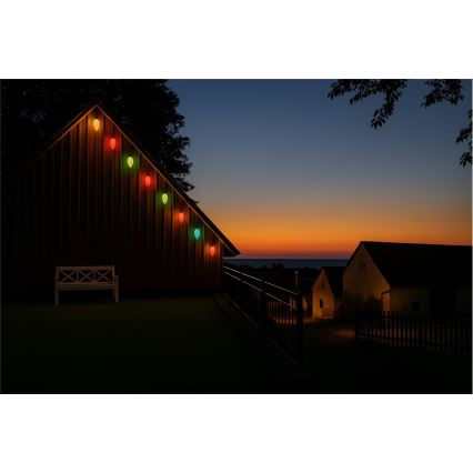 Paplašināma LED āra virtene CONE FILAMENT 20xE10 14m krāsaina/siltā balta IP44, Ražots Čehijā