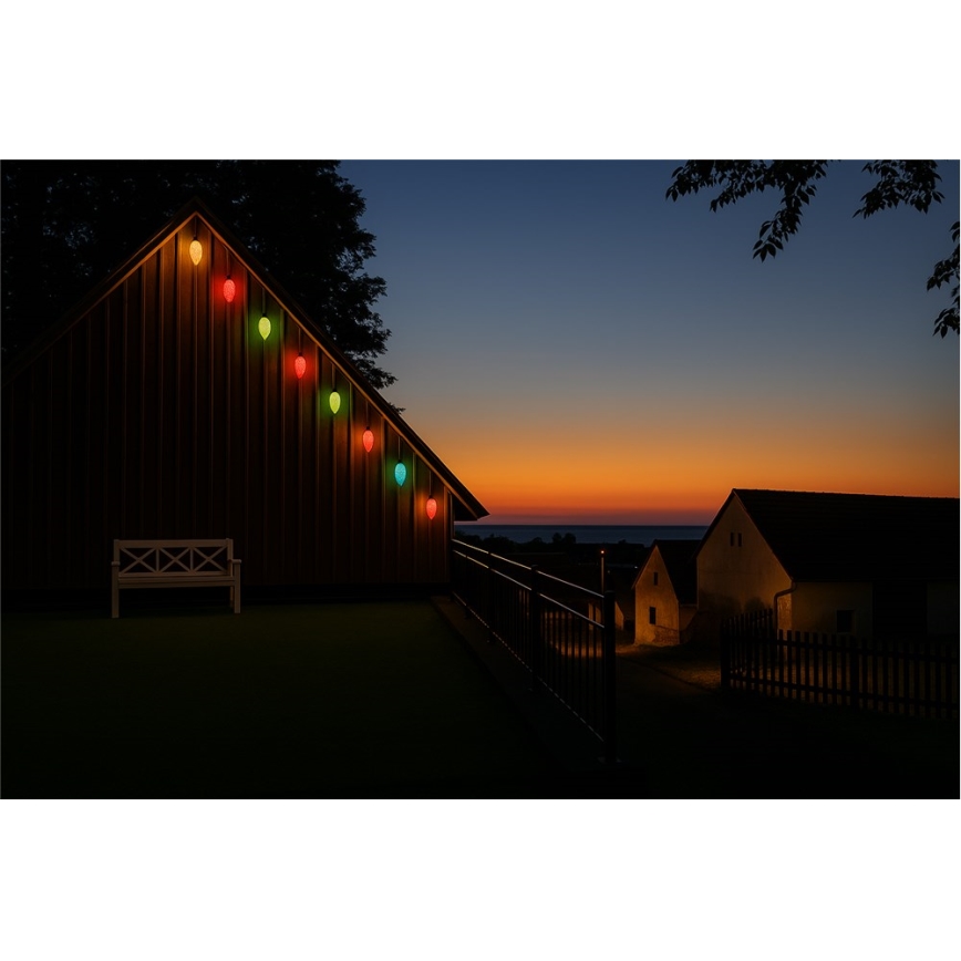 Paplašināma LED āra virtene CONE FILAMENT 20xE10 14m krāsaina/siltā balta IP44, Ražots Čehijā
