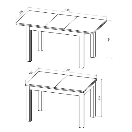 Paplašināms ēdamgalds DOO 120/160x75 cm artisan ozols/melns