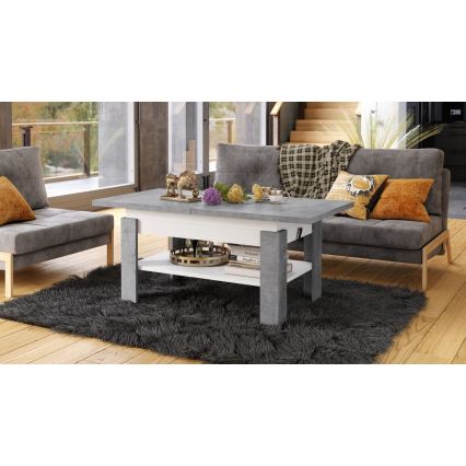 Paplašināms kafijas galdiņš ar paceļamu virsmu ROY 130/170x65 cm betona pelēks/balts