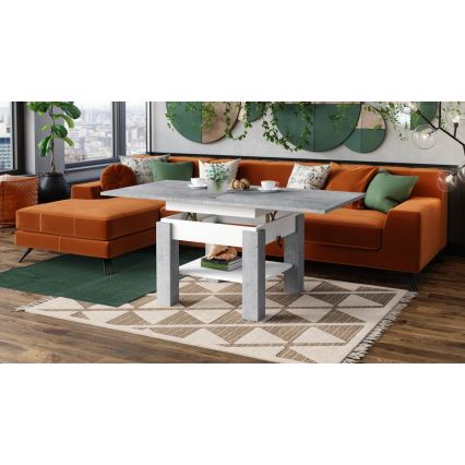 Paplašināms konferenču/ēdamistabas galds ar paceļamu galda virsmu CALEB betona pelēks/balts