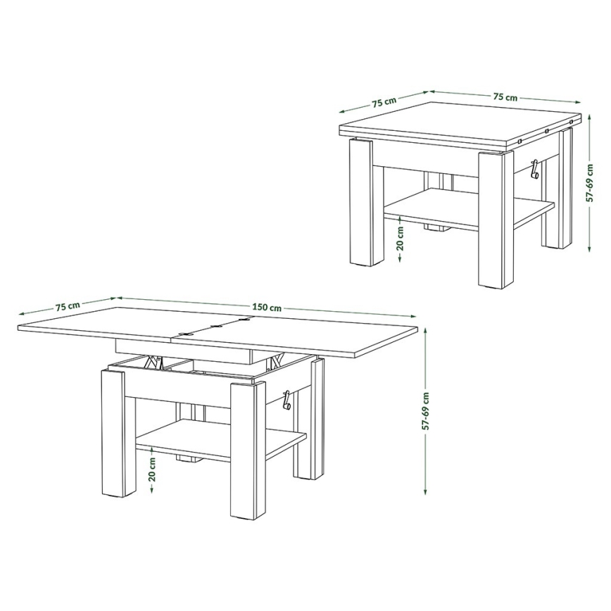 Paplašināms konferenču/ēdamistabas galds ar paceļamu galda virsmu CALEB betona pelēks/balts