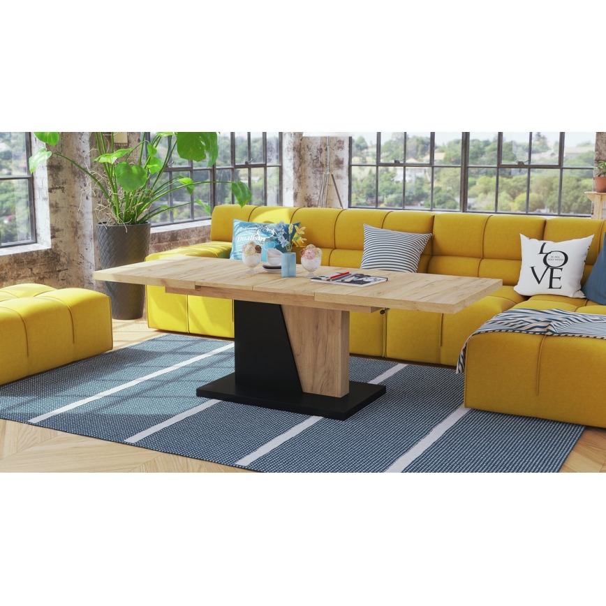 Paplašināms konferenču/ēdamistabas galds ar paceļamu virsmu NINO ozols craft/melns