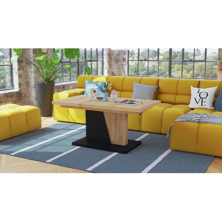 Paplašināms konferenču/ēdamistabas galds ar paceļamu virsmu NINO ozols craft/melns