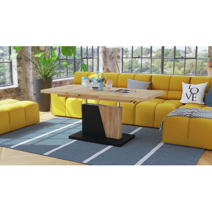 Paplašināms konferenču/ēdamistabas galds ar paceļamu virsmu NINO ozols craft/melns