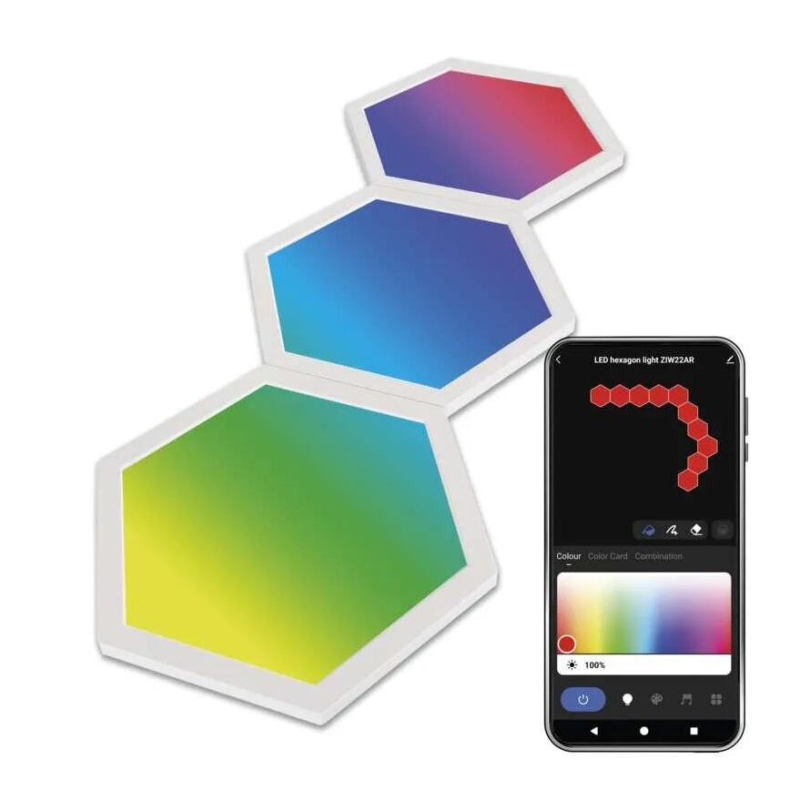 KOMPLEKTS 3x LED RGBIC+CCT Regulējams panelis - paplašinājums 3xLED/1,8W/230V Wi-Fi Tuya