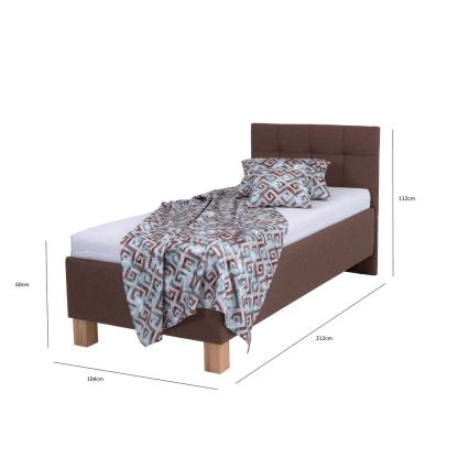 Polsterēta gulta ar matraci un glabāšanas nodalījumu MARIA ONE 90x200 cm brūnā krāsā