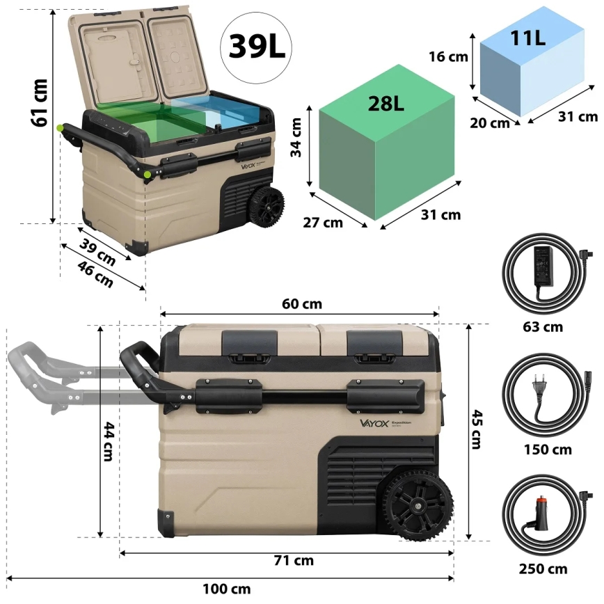 Pārnēsājama automašīnas ledusskapis ar LCD ekrānu 39 l 230V/12V/24V brūna