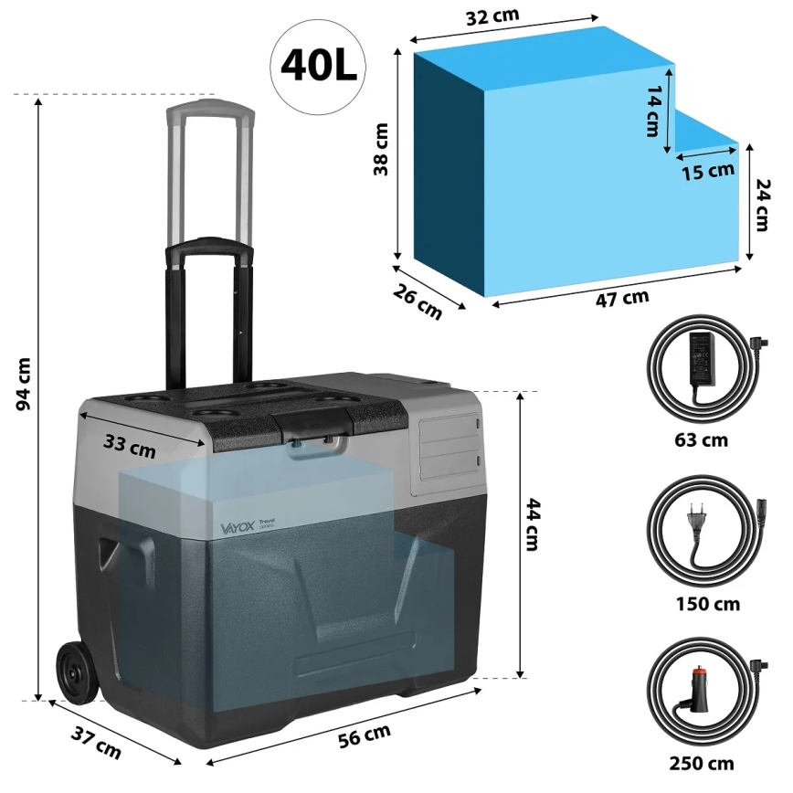 Pārnēsājama automašīnas ledusskapis ar LCD ekrānu 40 l 230V/12V/24V melna