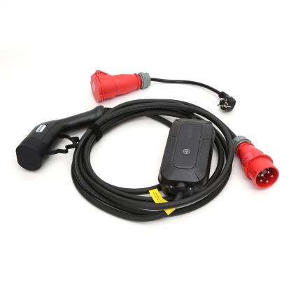 Portatīvā ceļojuma uzlādes stacija elektromobiļiem EV/PHEV, AC Type 2, 32 A/400 V, 22 kW, IP55, 5 m kabelis + adapters 230 V, 3,7 kW + uzglabāšanas soma