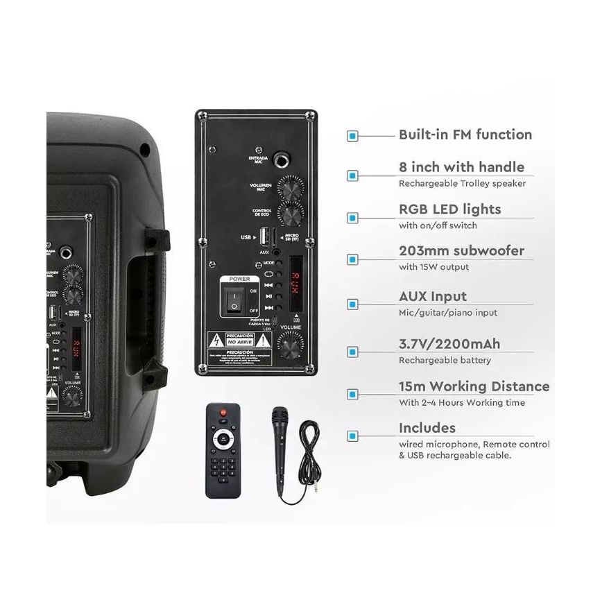 Pārnēsājams Bluetooth skaļrunis ar mikrofonu 15W/3,7V LED RGB + TP