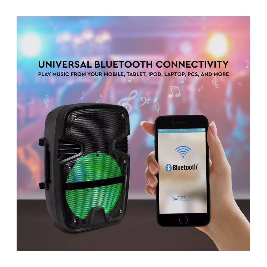 Pārnēsājams Bluetooth skaļrunis ar mikrofonu 15W/3,7V LED RGB + TP