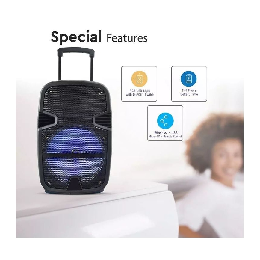 Pārnēsājams Bluetooth skaļrunis ar mikrofonu 35W/3,7V LED RGB + TP