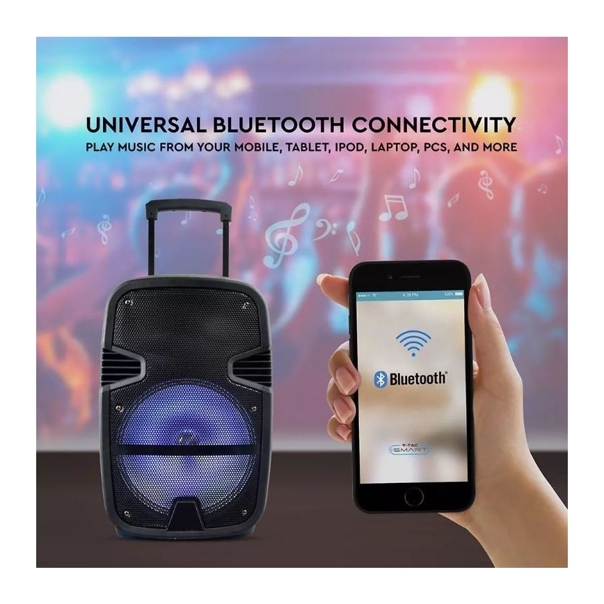 Pārnēsājams Bluetooth skaļrunis ar mikrofonu 35W/3,7V LED RGB + TP