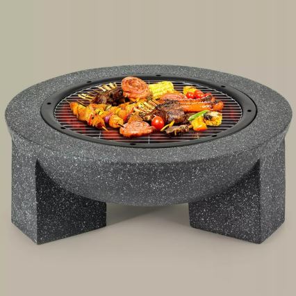 Pārnēsājams ugunskura trauks ar grila resti 74x30 cm melns/tumšs granīts