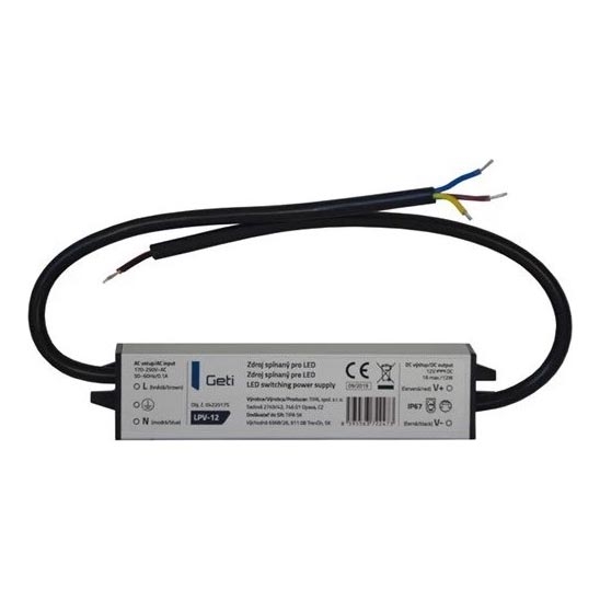 Pārslēdzams barošanas avots LED joslām 12W/12V IP67