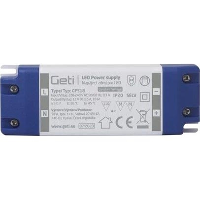 Pārslēdzams barošanas avots LED joslām 18W/12V IP20