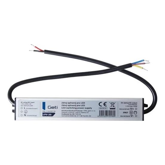 Pārslēdzams barošanas avots LED joslām 20W/12V IP67