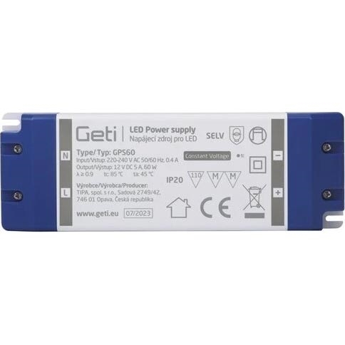 Pārslēdzams barošanas avots LED joslām 60W/12V IP20