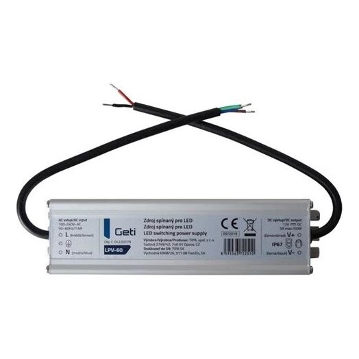 Pārslēdzams barošanas avots LED joslām 60W/12V IP67