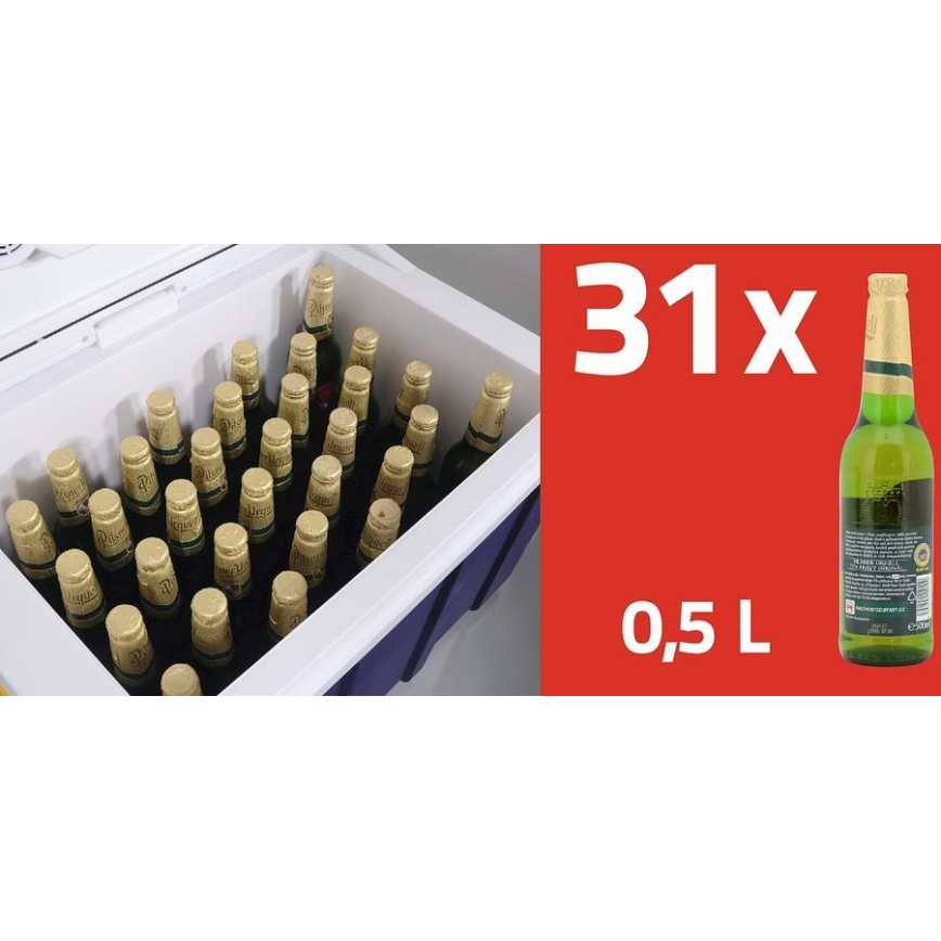 Pārvietojama dzesēšanas kaste ar riteņiem 60W/230/12V 50 l zila/dzeltena