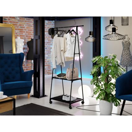 Pārvietojams metāla pakaramais ar plauktiem OLAZEN 157x85 cm melna