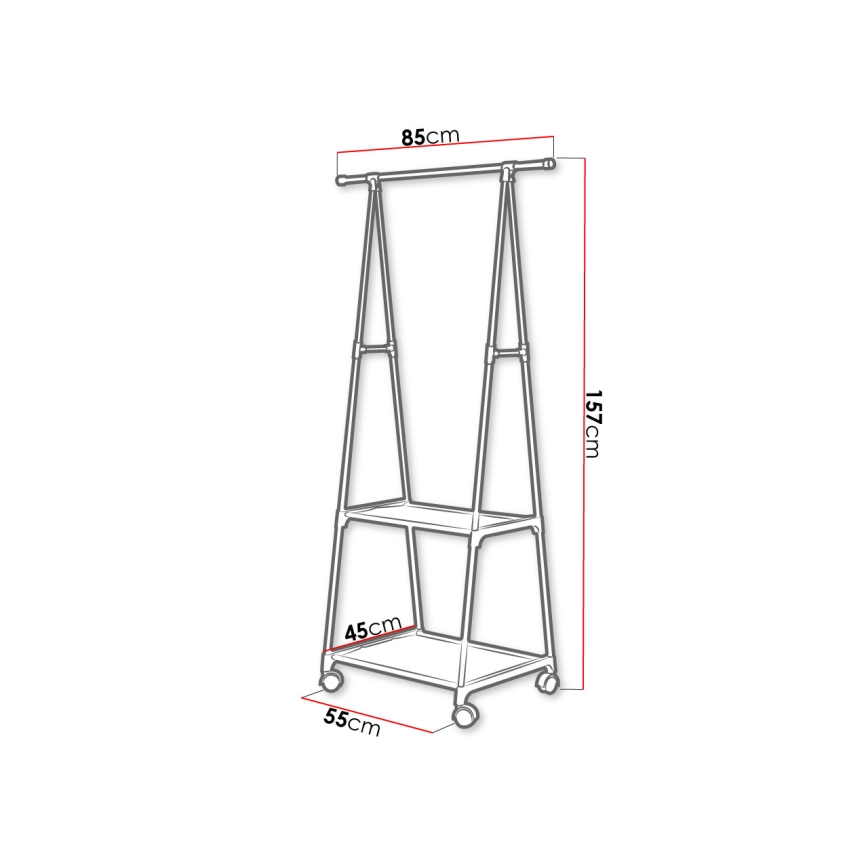 Pārvietojams metāla pakaramais ar plauktiem OLAZEN 157x85 cm melna