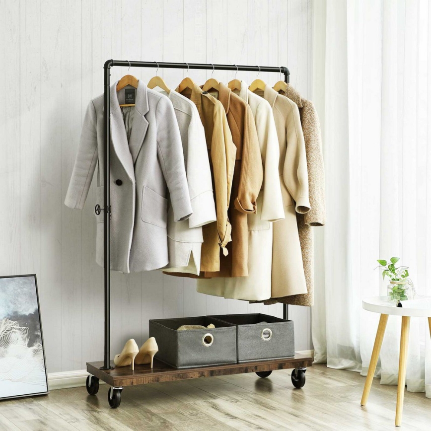 Pārvietojams stāvošs drēbju pakaramais LINEA, brūns/melns