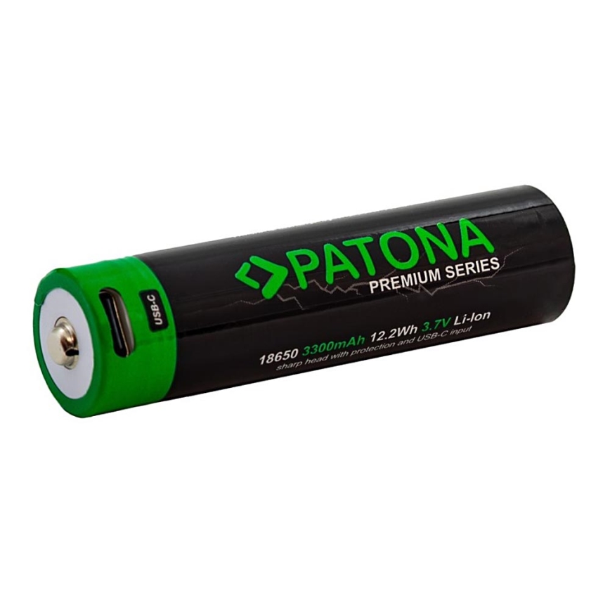 PATONA - Akumulators 18650 Li-lon 3350mAh PREMIUM 3,7V ar USB-C lādētāju