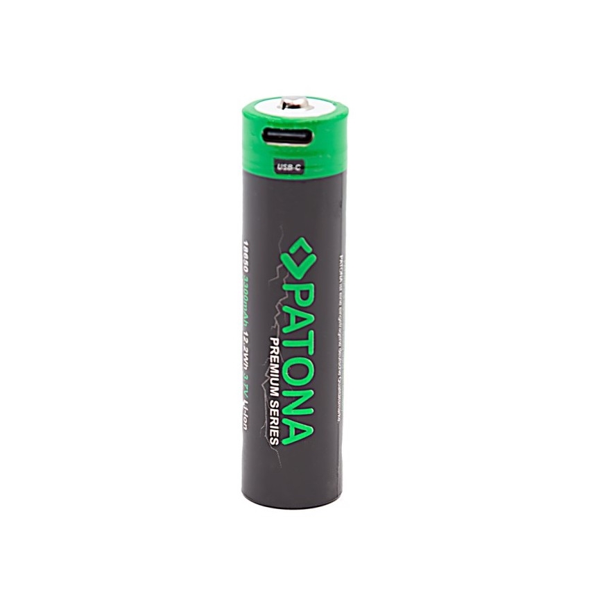 PATONA - Akumulators 18650 Li-lon 3350mAh PREMIUM 3,7V ar USB-C lādētāju