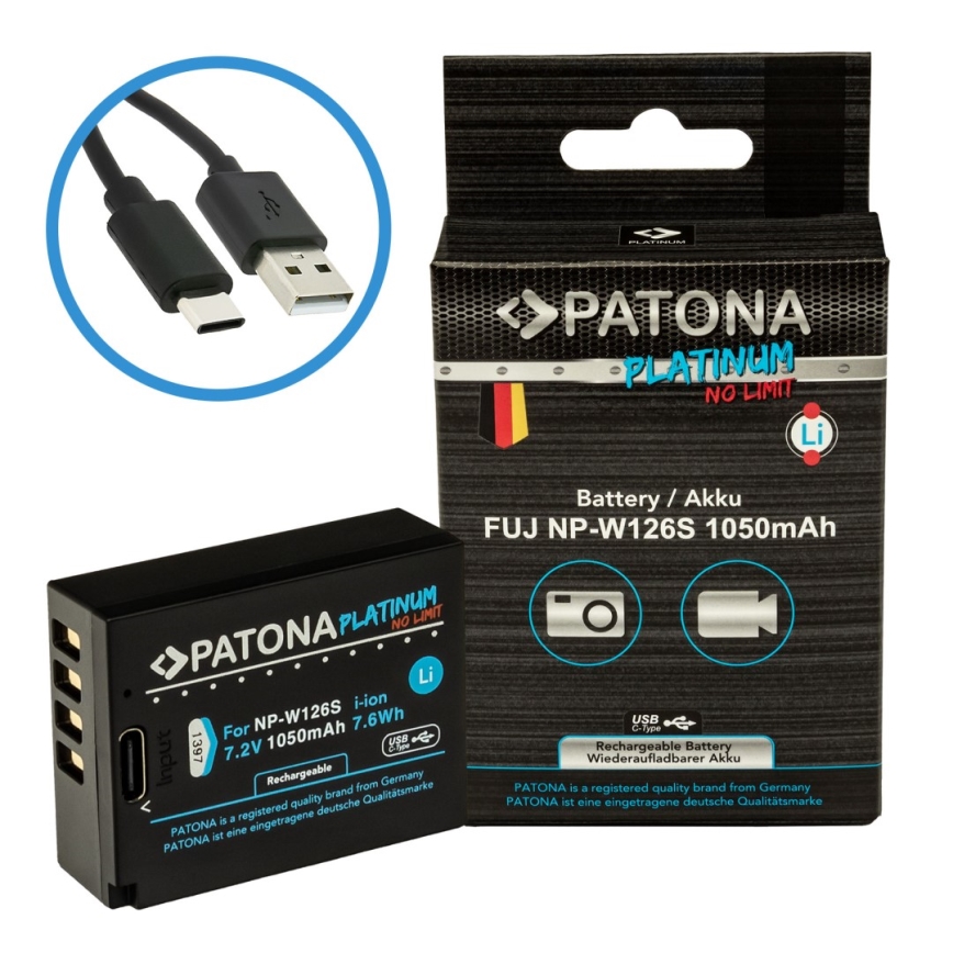PATONA - Akumulators Fuji NP-W126S 1050mAh Li-Ion Platinum ar USB-C uzlādi