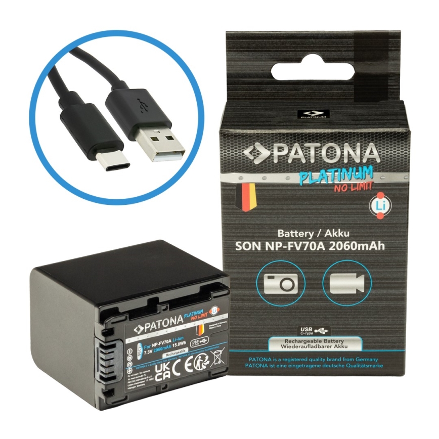 PATONA - Akumulators Sony NP-FV70A 2060mAh Li-Ion Platinum USB-C lādētāju