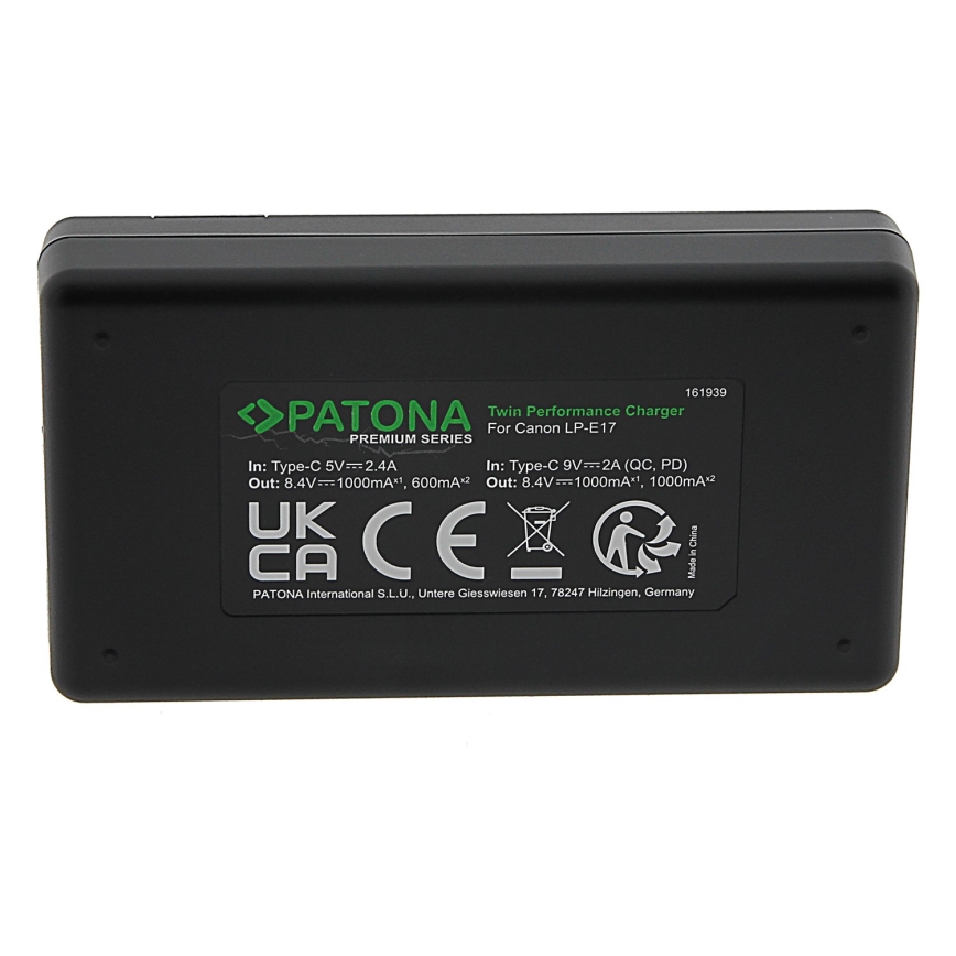 PATONA - Ātrs lādētājs Dual Canon LP-E17 + vads USB-C 0,6m