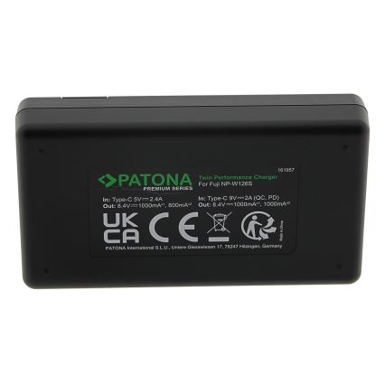 PATONA - Ātrs lādētājs Dual Fuji NP-W126 + vads USB-C 0,6m