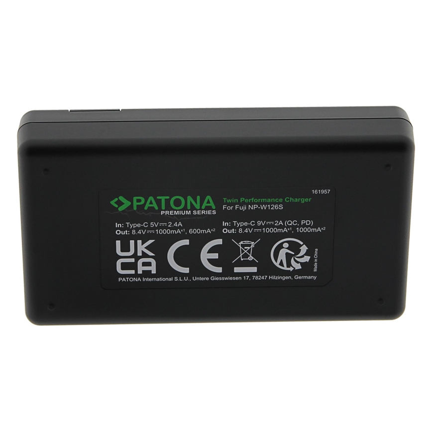 PATONA - Ātrs lādētājs Dual Fuji NP-W126 + vads USB-C 0,6m