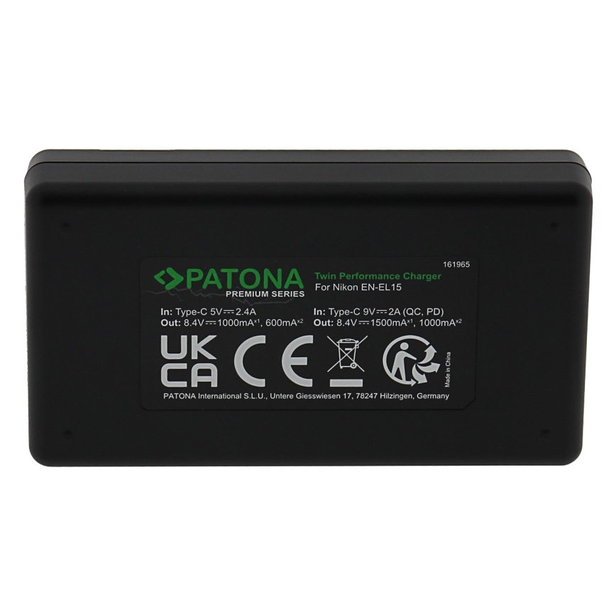 PATONA - Ātrs lādētājs Dual Nikon EN-EL15/EN-EL15C + vads USB-C 0,6m