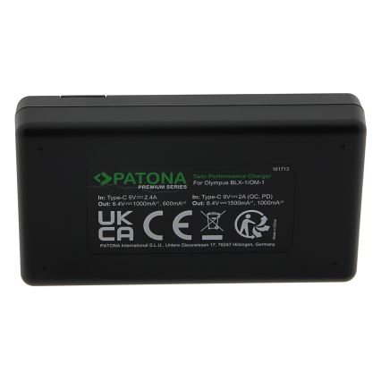 PATONA - Ātrs lādētājs Dual Olympus BLX-1 + vads USB-C 0,6m